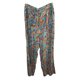 Haver & Blair London Womens Large Teal Paisley Floral Wide Leg Tie Waist Pants